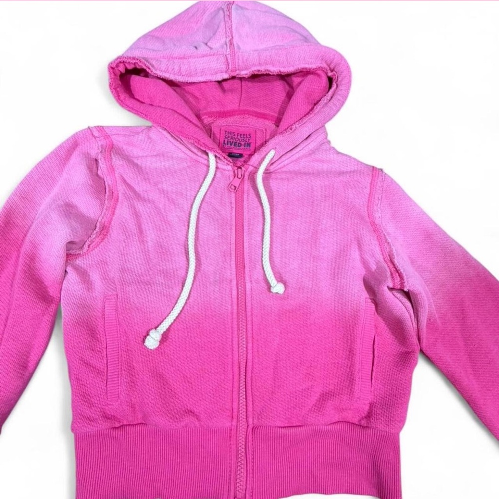 American Eagle Pink Cropped Zip Hoodie Small | Barbiecore Y2K cozy - Picture 3 of 6